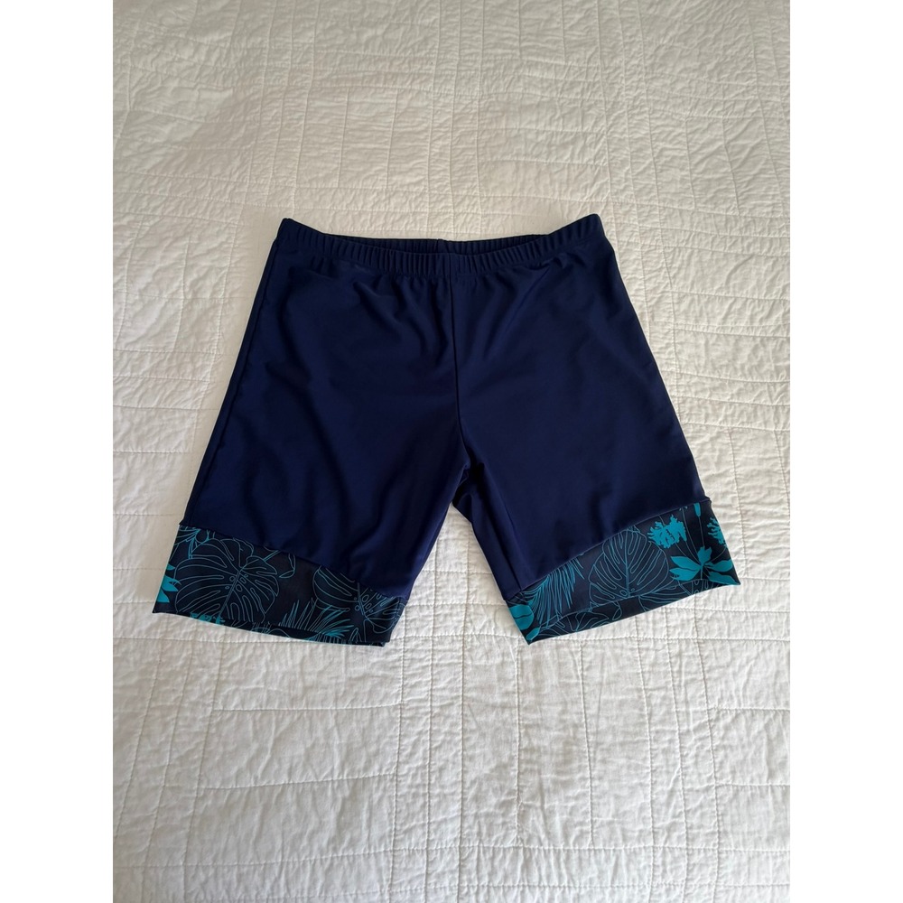 Two Piece Tropical Rash Guard and Swim Shorts Set Navy Teal Floral XL - Picture 11 of 15